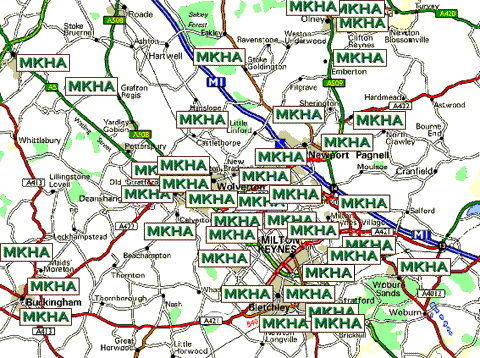 Map of Milton Keynes district, showing MKHA members