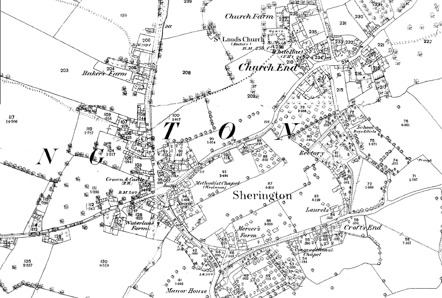 Ordnance Survey map of Sherington 1882