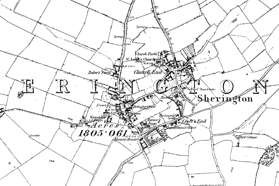 Ordnance Survey map of Sherington 1885