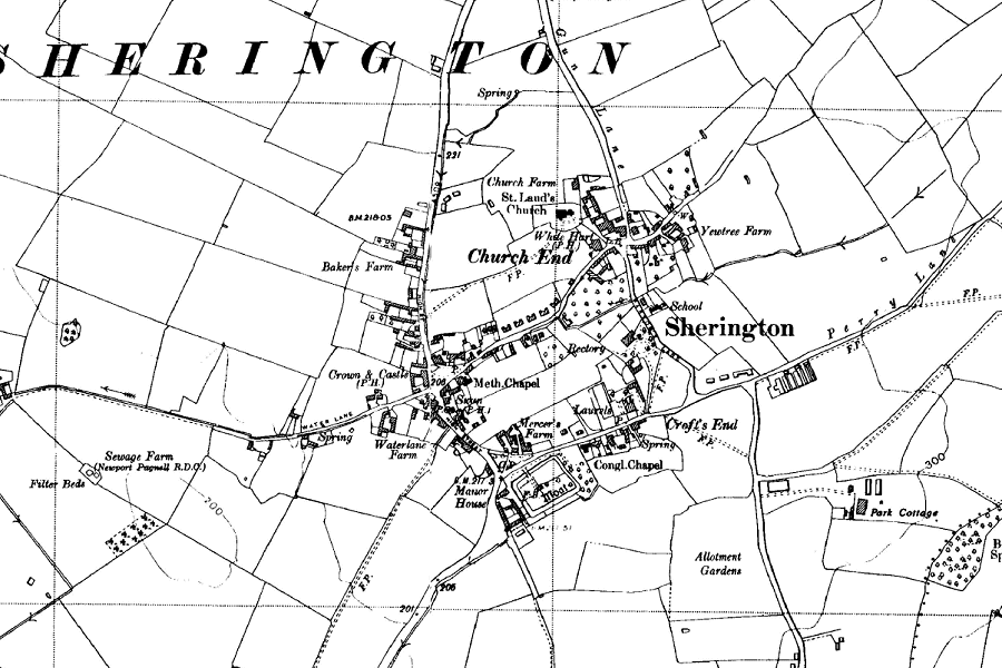 Ordnance Survey map of Sherington 1952
