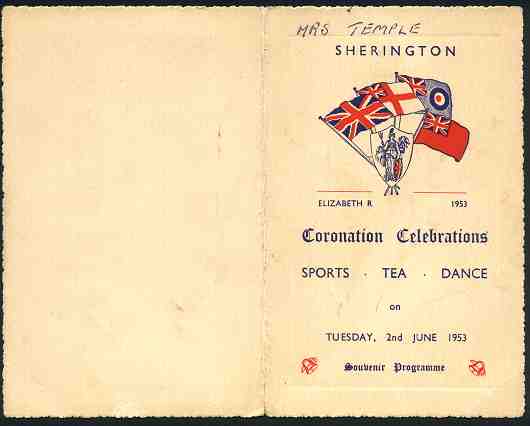 1953 Coronation Celebrations Programme Page 1
