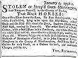 Northampton Mercury article from 11 January 1742- missing horses
